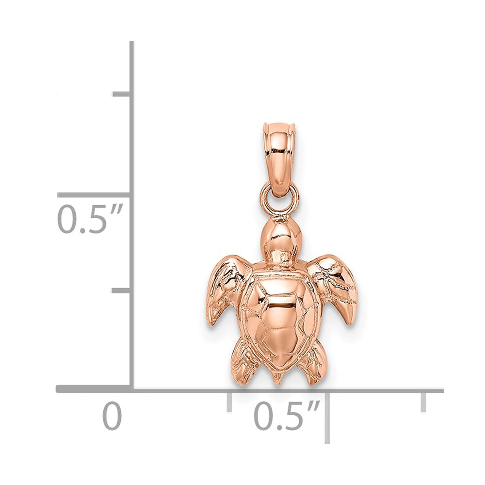 14k Rose Gold 10.25 mm Rose Gold Textured Mini Sea Turtle Charm (0.88 grams)