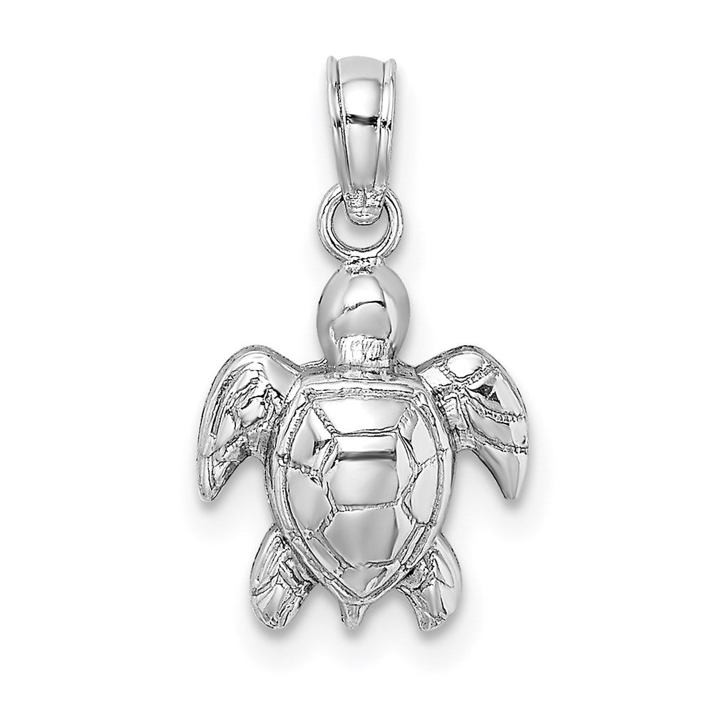 14k White Gold 10.3 mm  Textured Mini Sea Turtle Charm (0.85 grams)