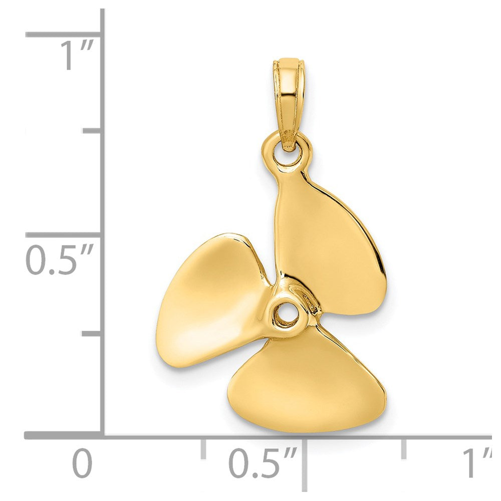 14k Yellow Gold 16.15 mm 3-D Polished Three Blade Propeller Charm (1.69 grams)