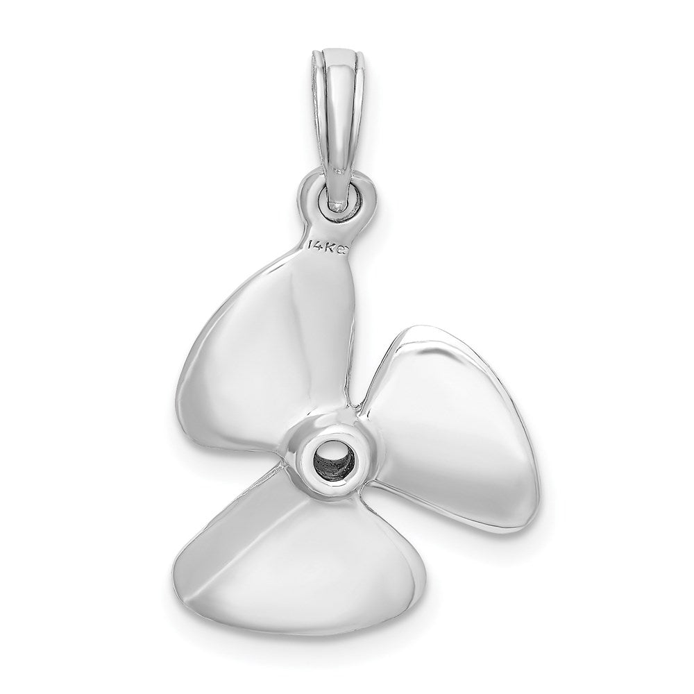 14k White Gold 16.15 mm  3-D Polished Three Blade Propeller Charm (2.12 grams)