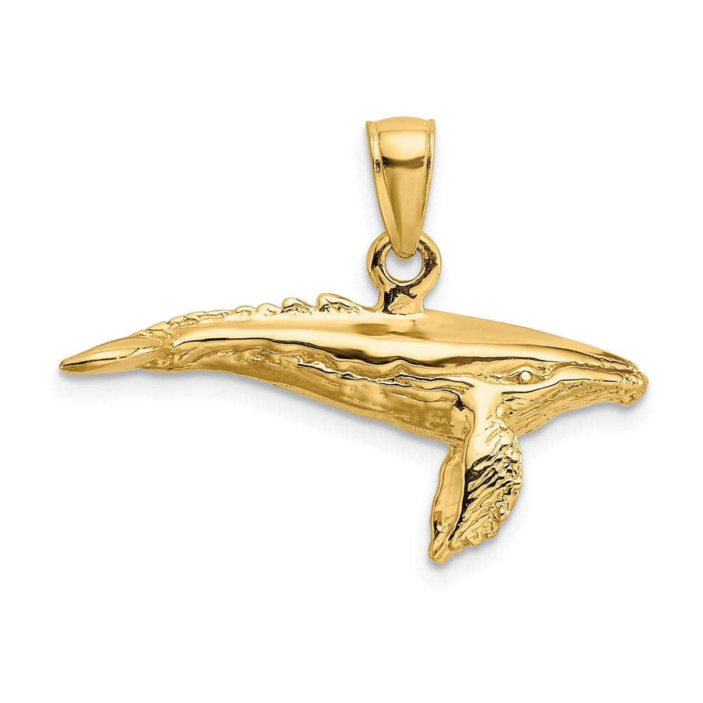 14k Yellow Gold 27.1 mm 3-D w/ Textured Underside Humpback Whale Charm (4.16 grams)