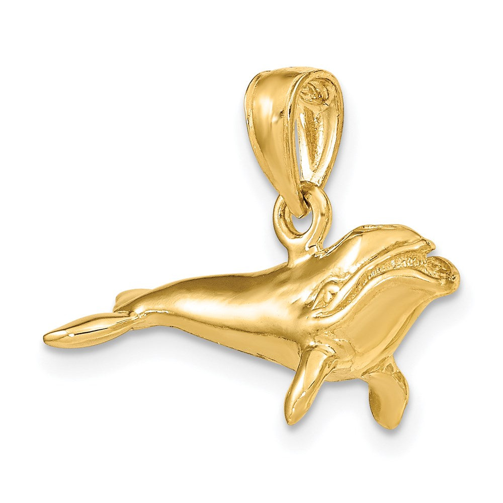 14k Yellow Gold 23.35 mm 3-D Polished Bowhead Whale Charm (3.47 grams)