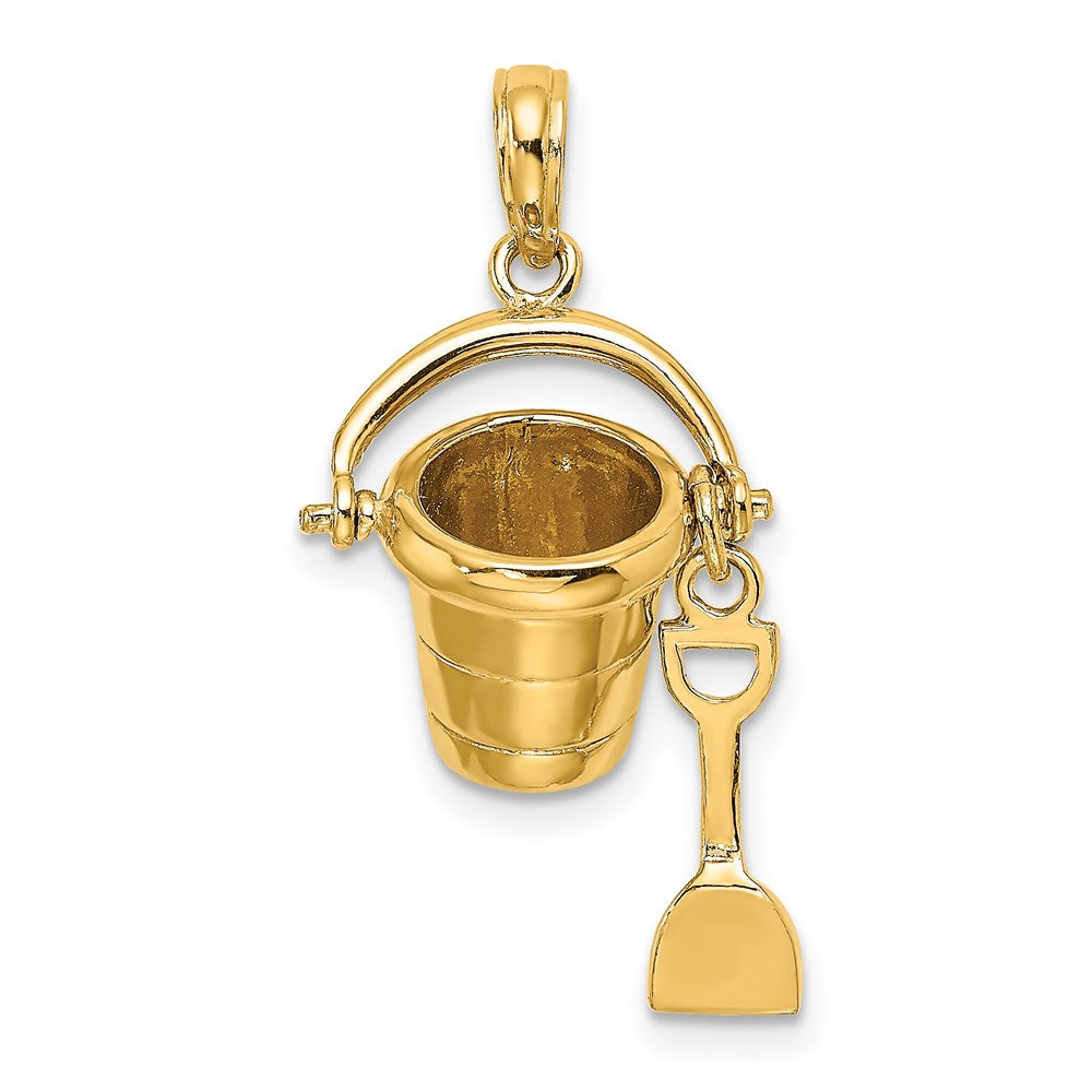 14k Yellow Gold 14.35 mm 3D MYRTLE BEACH Bucket and Shovel Charm (2.99 grams)
