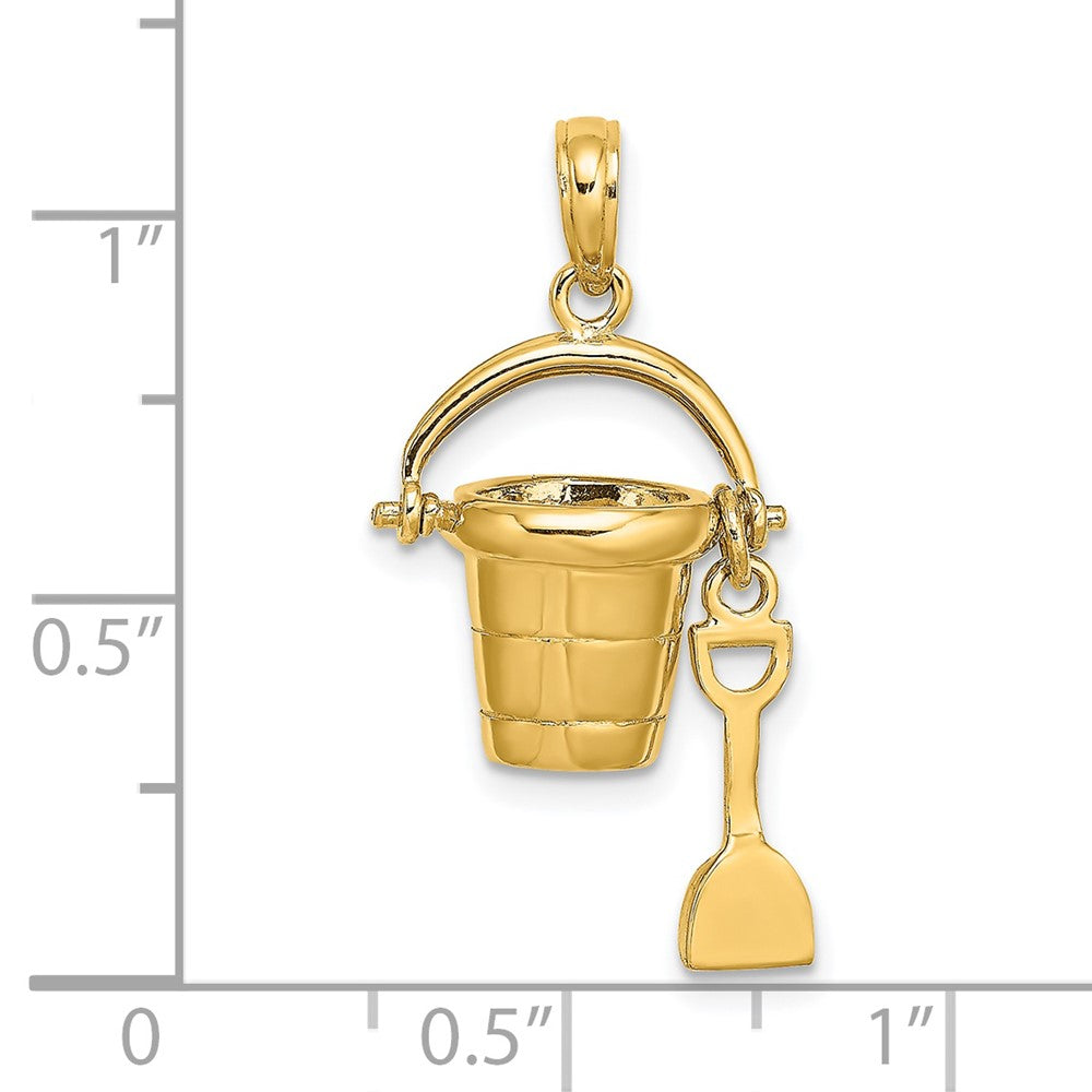14k Yellow Gold 14.35 mm 3D MYRTLE BEACH Bucket and Shovel Charm (2.99 grams)