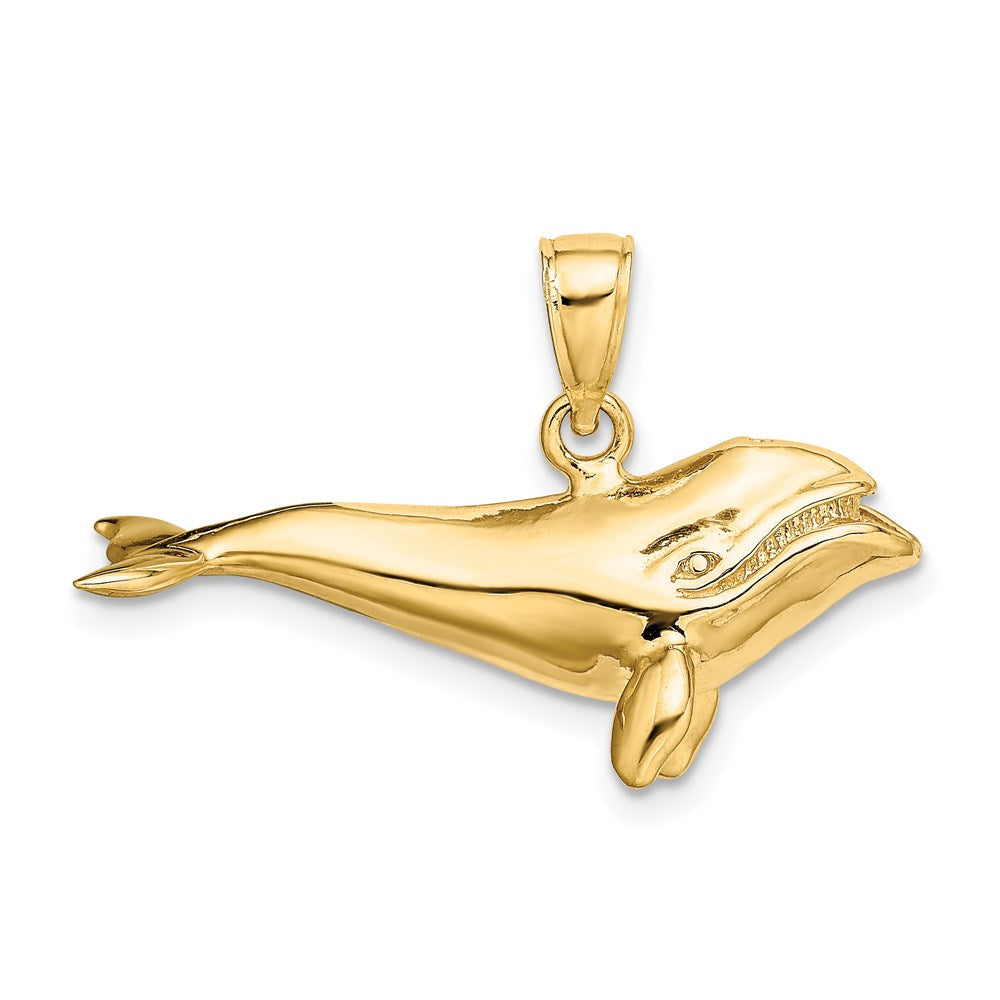 14k Yellow Gold 29.35 mm 3-D High Polished Bowhead Whale Charm (6.76 grams)