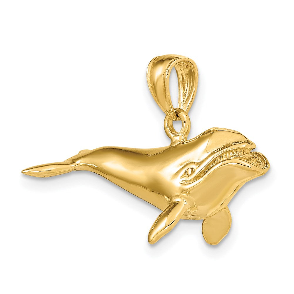 14k Yellow Gold 29.35 mm 3-D High Polished Bowhead Whale Charm (6.76 grams)