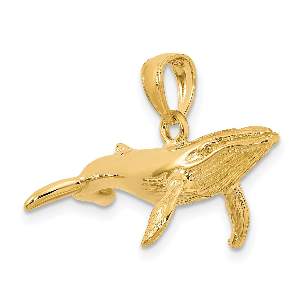 14k Yellow Gold 31.3 mm 3-D Textured Underside Humpback Whale Charm (6.86 grams)
