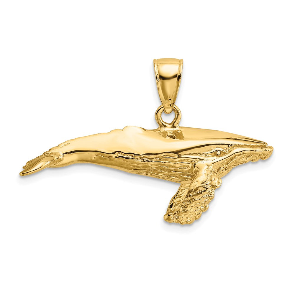 14k Yellow Gold 34.3 mm 3-D Textured Underside Humpback Whale Charm (8.25 grams)