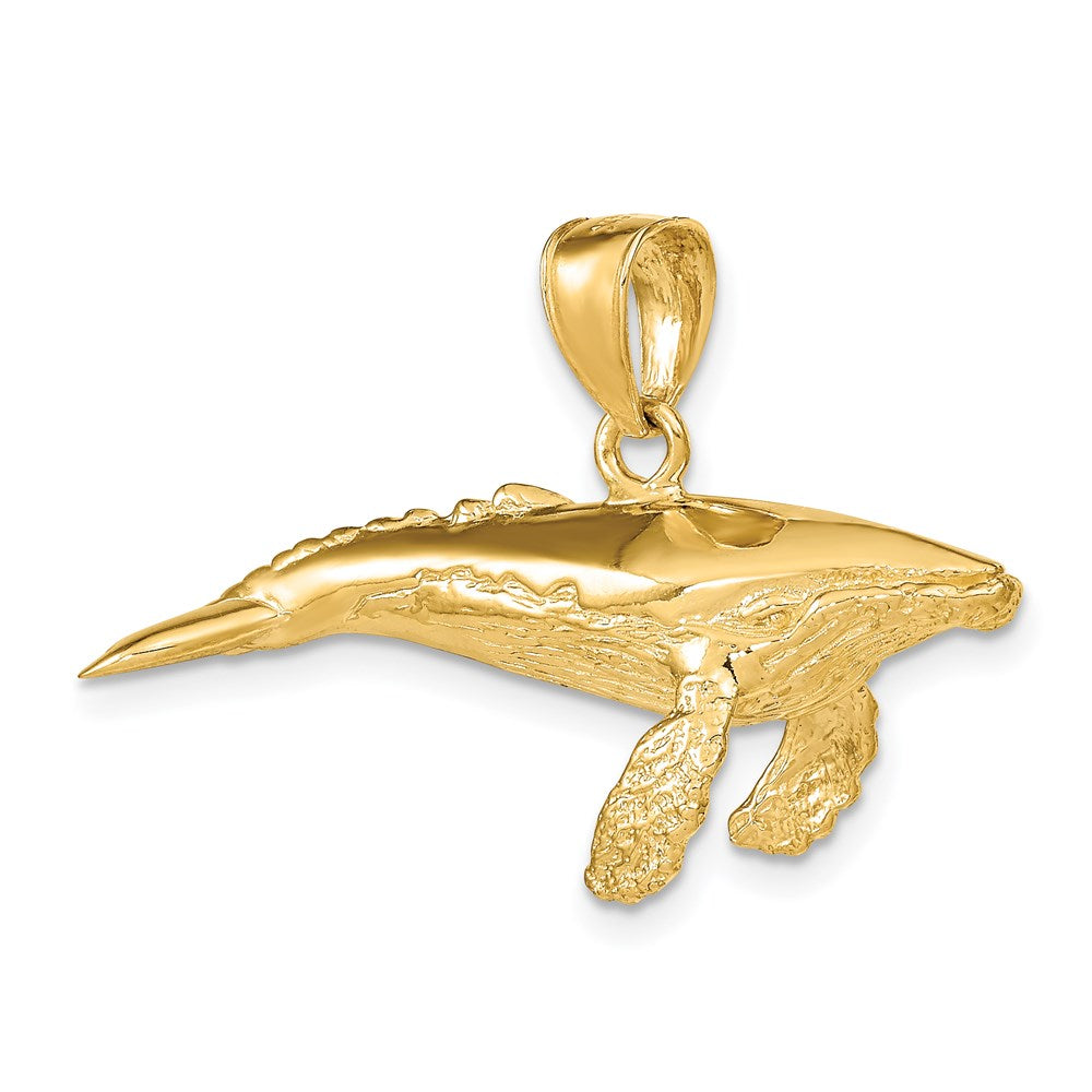 14k Yellow Gold 34.3 mm 3-D Textured Underside Humpback Whale Charm (8.25 grams)
