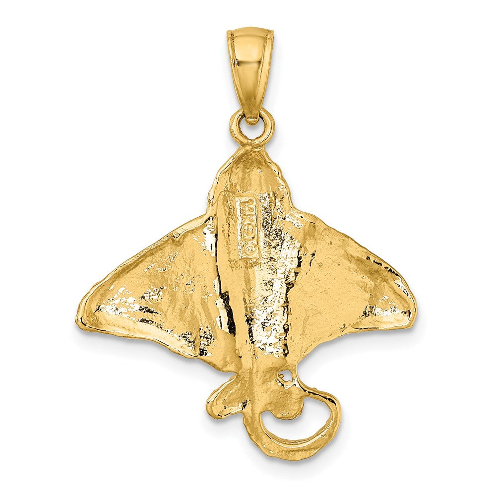 14k Yellow Gold 24.5 mm Textured Spotted Eagle Ray Charm (2.73 grams)