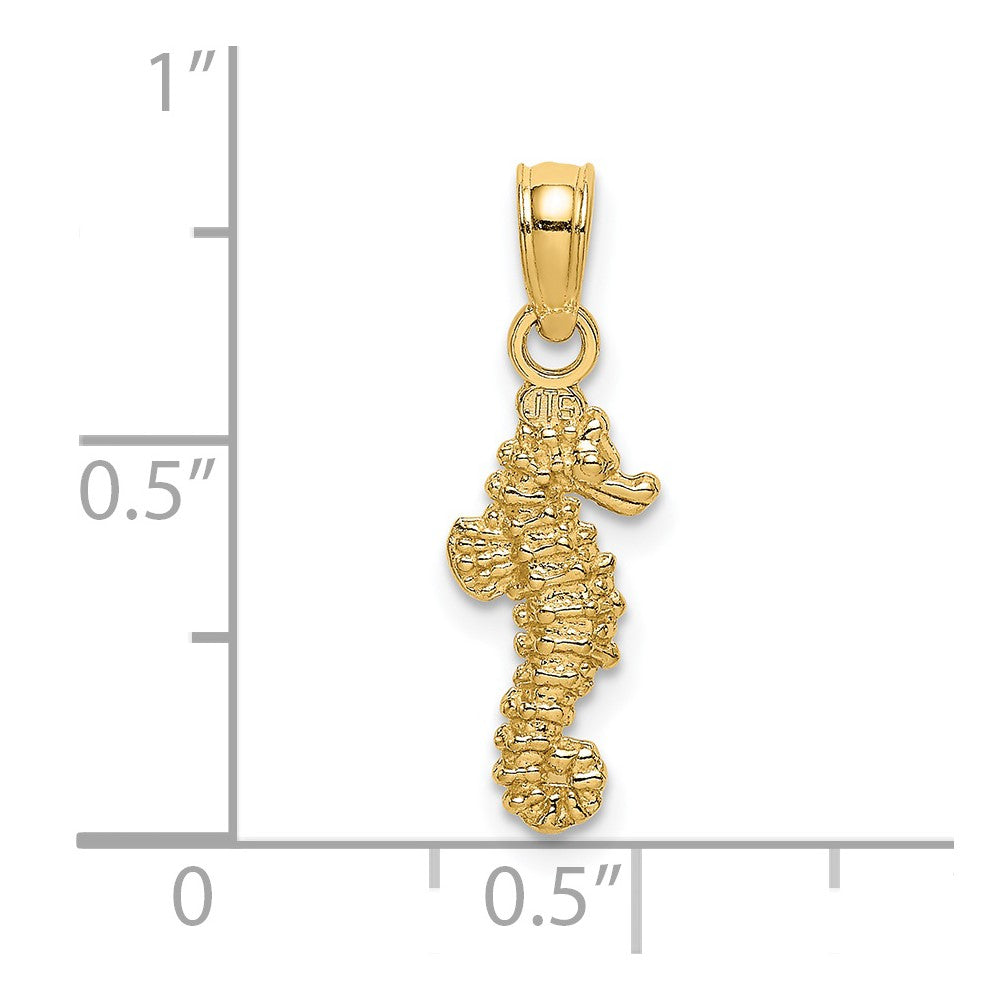 14k Yellow Gold 6.3 mm 3-D Mini Seahorse Charm (0.64 grams)