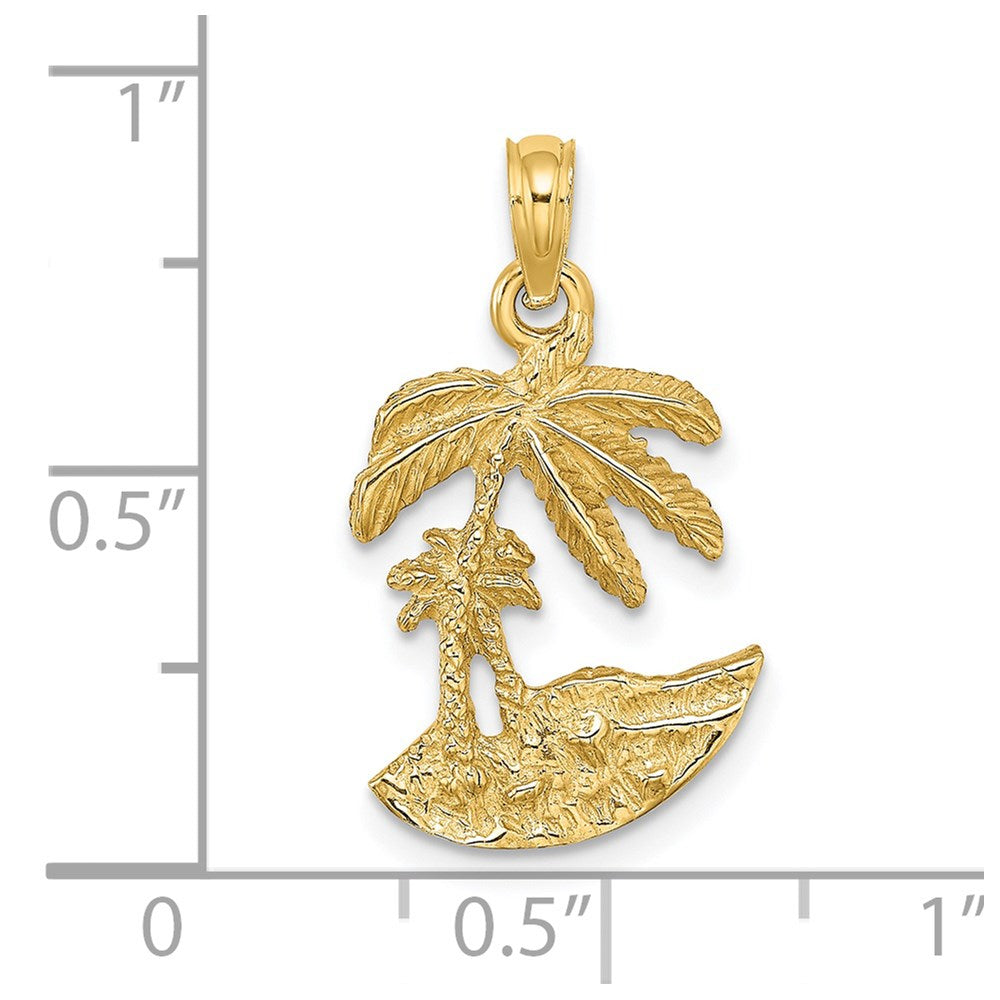 14k Yellow Gold 13.4 mm 2-D Palm Trees On Island Charm (1.87 grams)
