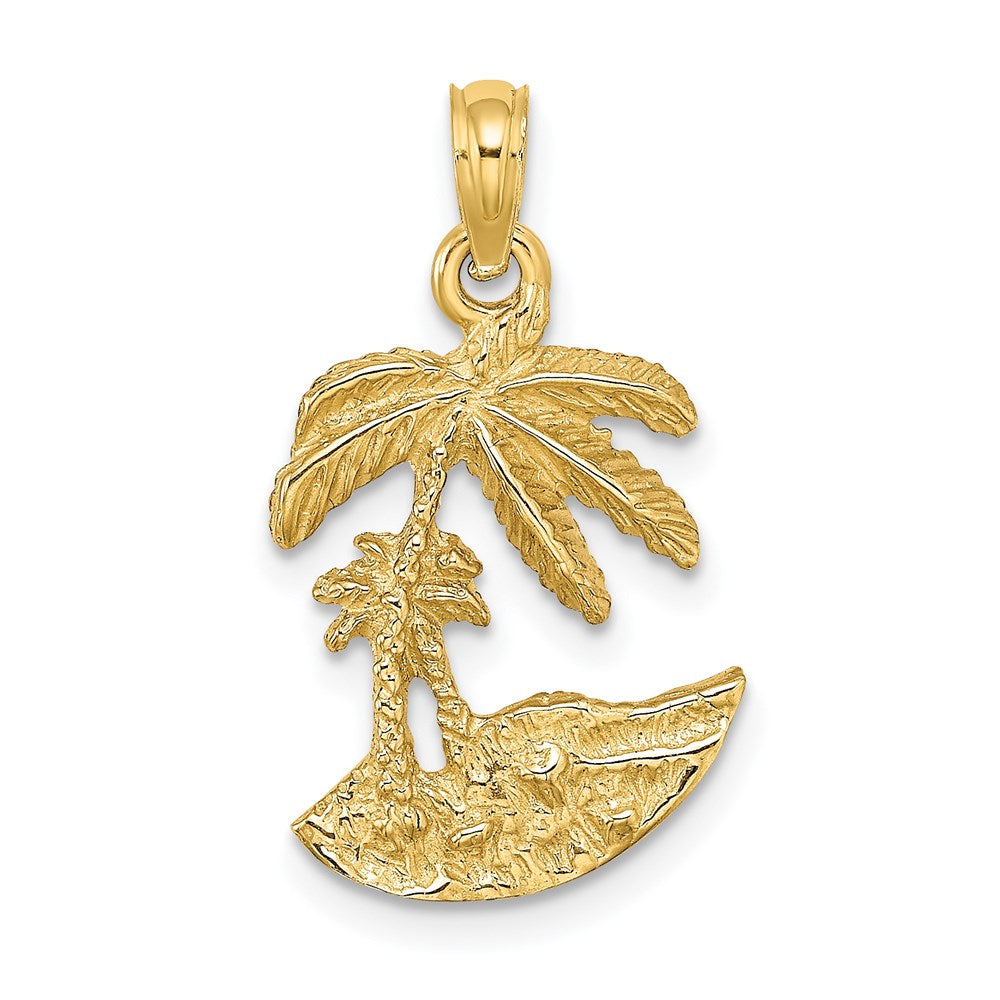 14k Yellow Gold 13.4 mm 2-D Palm Trees On Island Charm (1.87 grams)