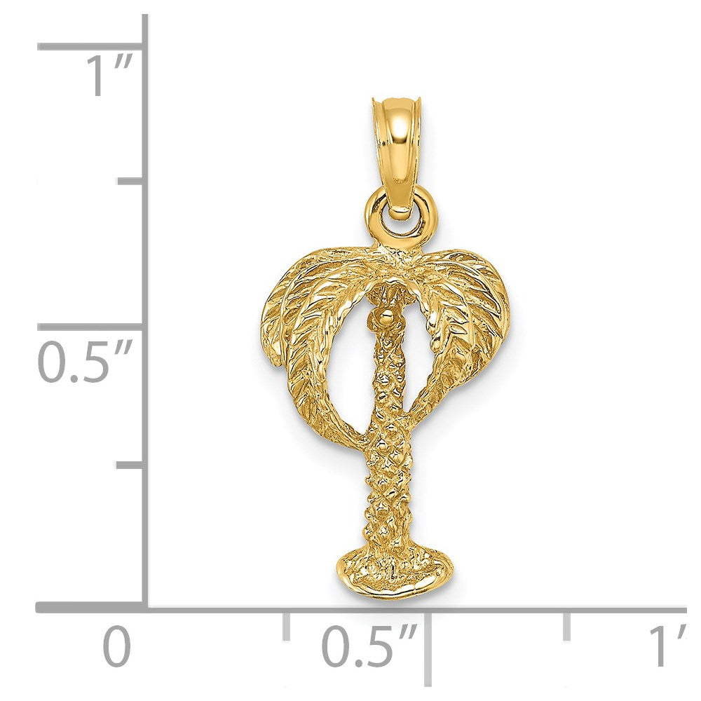 14k Yellow Gold 11.9 mm 2-D Palm Tree w/ Coconuts Charm (1.72 grams)