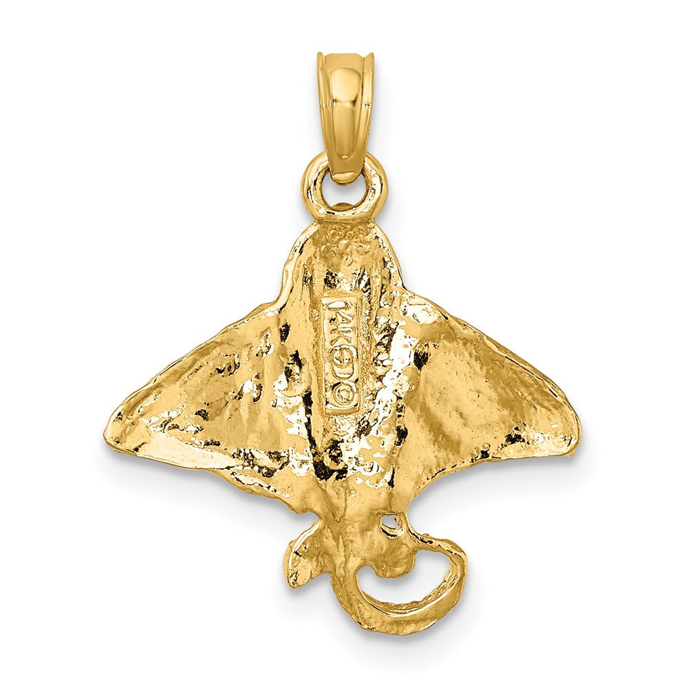 14k Yellow Gold 18 mm Textured Spotted Eagle Ray Charm (1.45 grams)