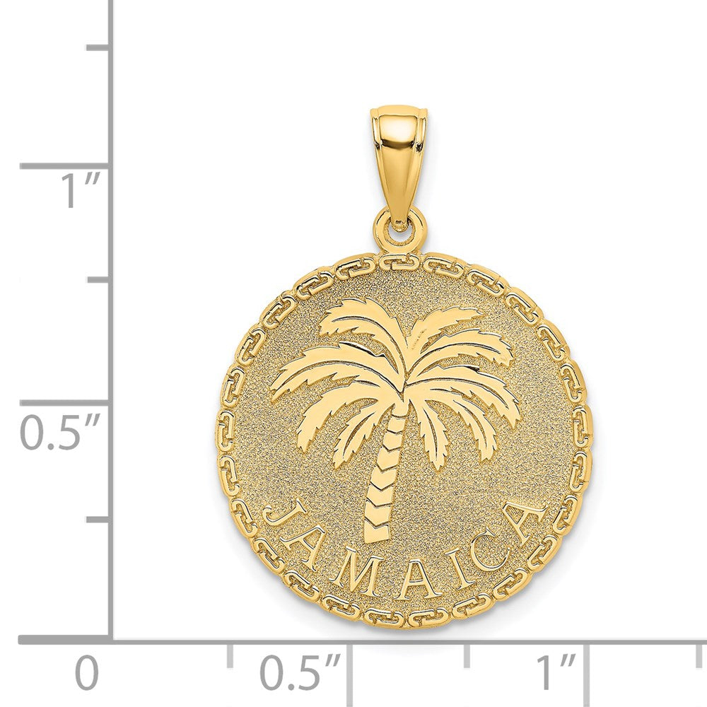 14k Yellow Gold 21.65 mm JAMAICA and Palm Tree Disk Charm (2.91 grams)