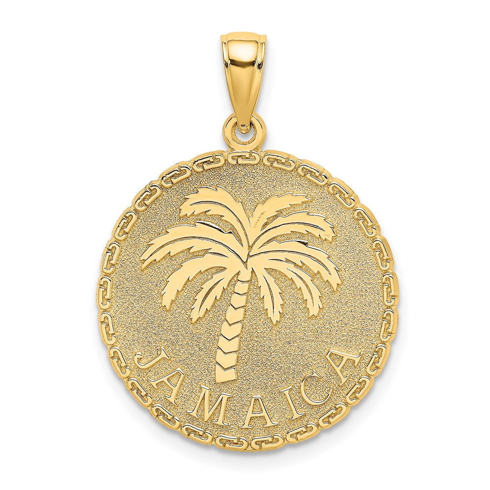 14k Yellow Gold 21.65 mm JAMAICA and Palm Tree Disk Charm (2.91 grams)