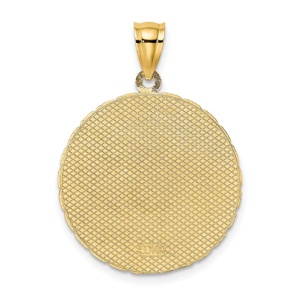 14k Yellow Gold 21.35 mm JAMAICA and Dolphins Disk Charm (2.85 grams)