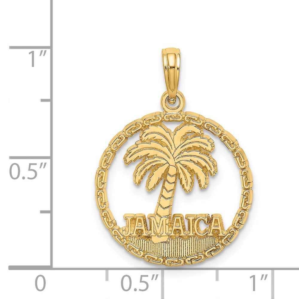 14k Yellow Gold 19.5 mm JAMAICA Palm Tree Circle Charm (1.78 grams)