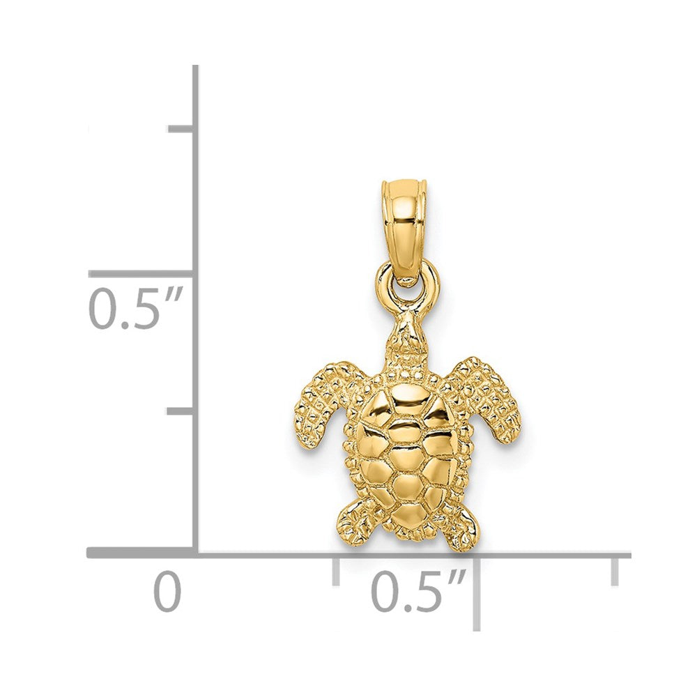 14k Yellow Gold 10.85 mm 3-D Mini Sea Turtle Charm (1.16 grams)