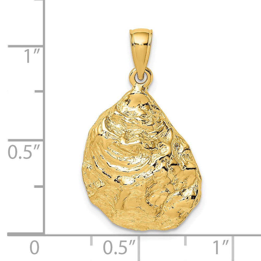 14k Yellow Gold 16.3 mm Textured and Polished Oyster Shell Charm (3.54 grams)