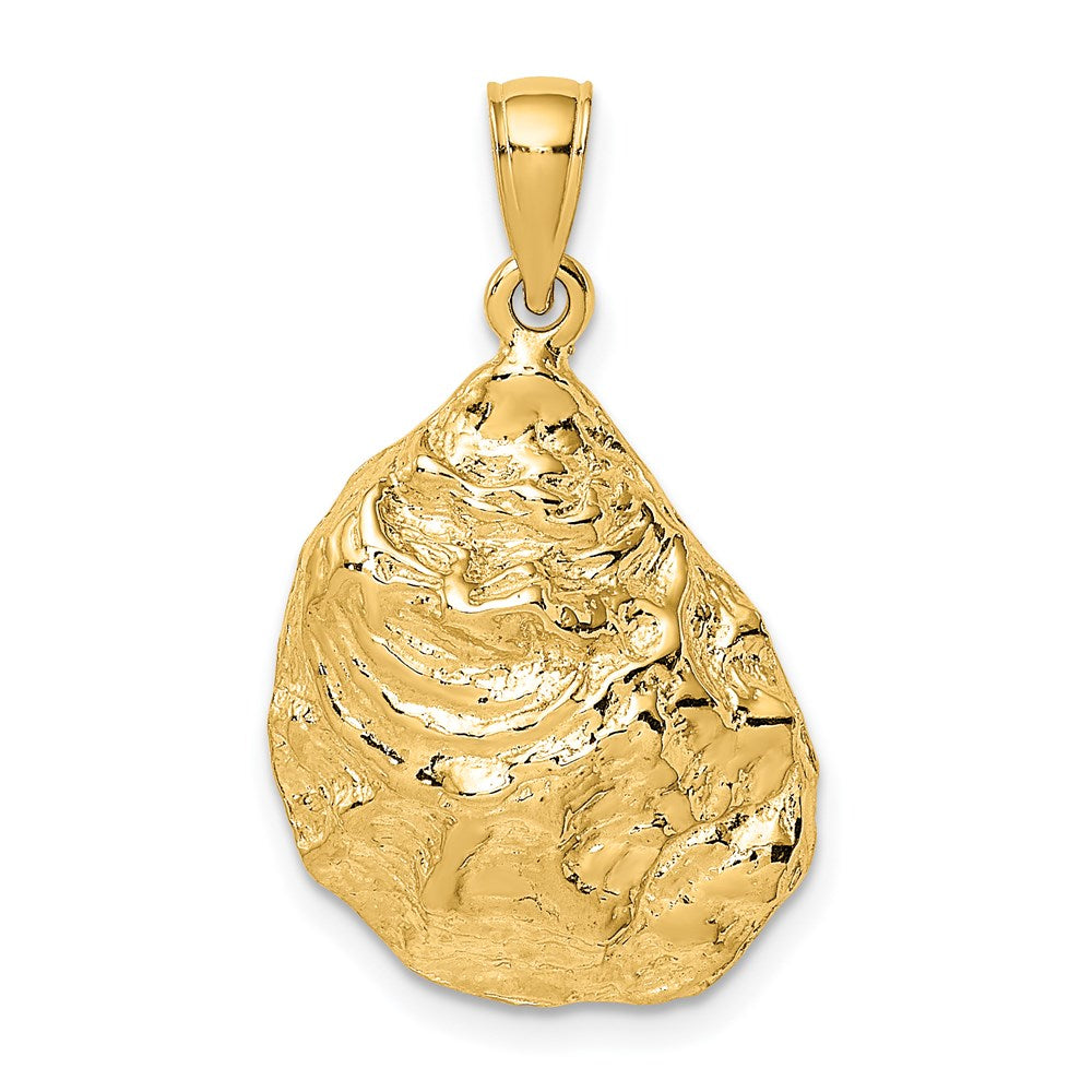 14k Yellow Gold 16.3 mm Textured and Polished Oyster Shell Charm (3.54 grams)