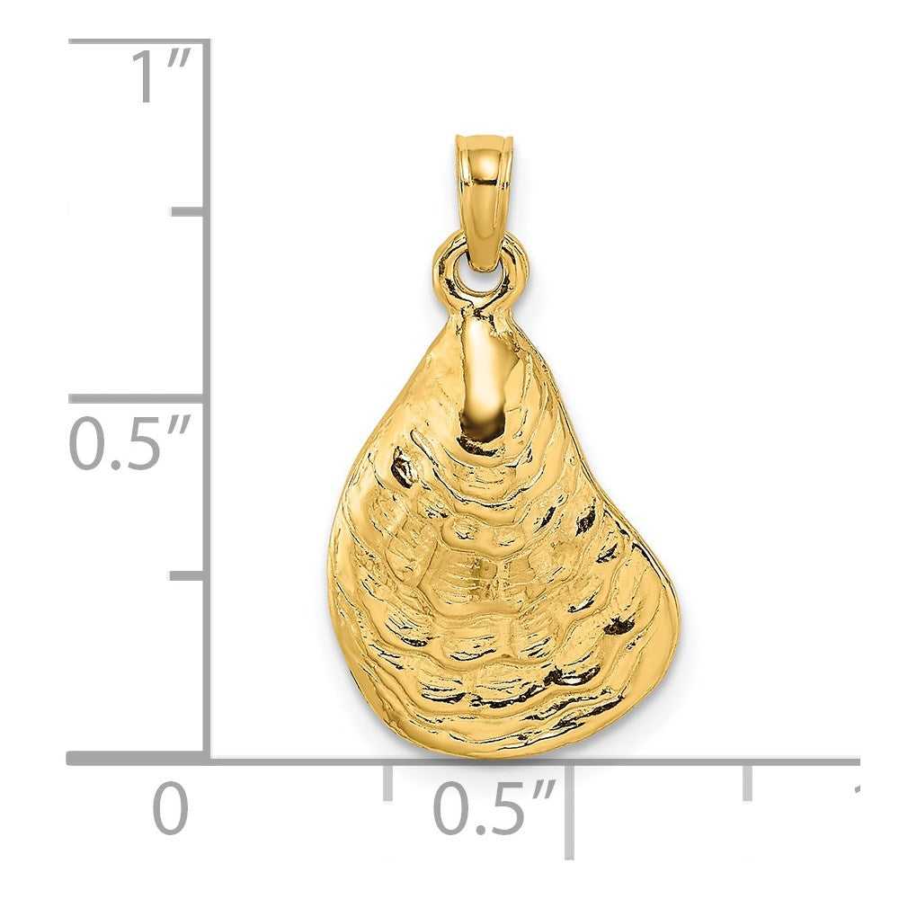 14k Yellow Gold 13 mm Textured and Polished Oyster Shell Charm (1.71 grams)