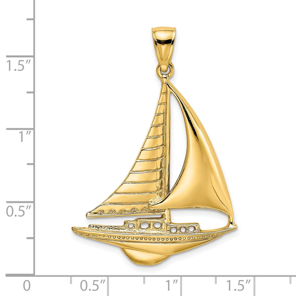 14k Yellow Gold 27.9 mm Polished Sailboat Charm (3.97 grams)