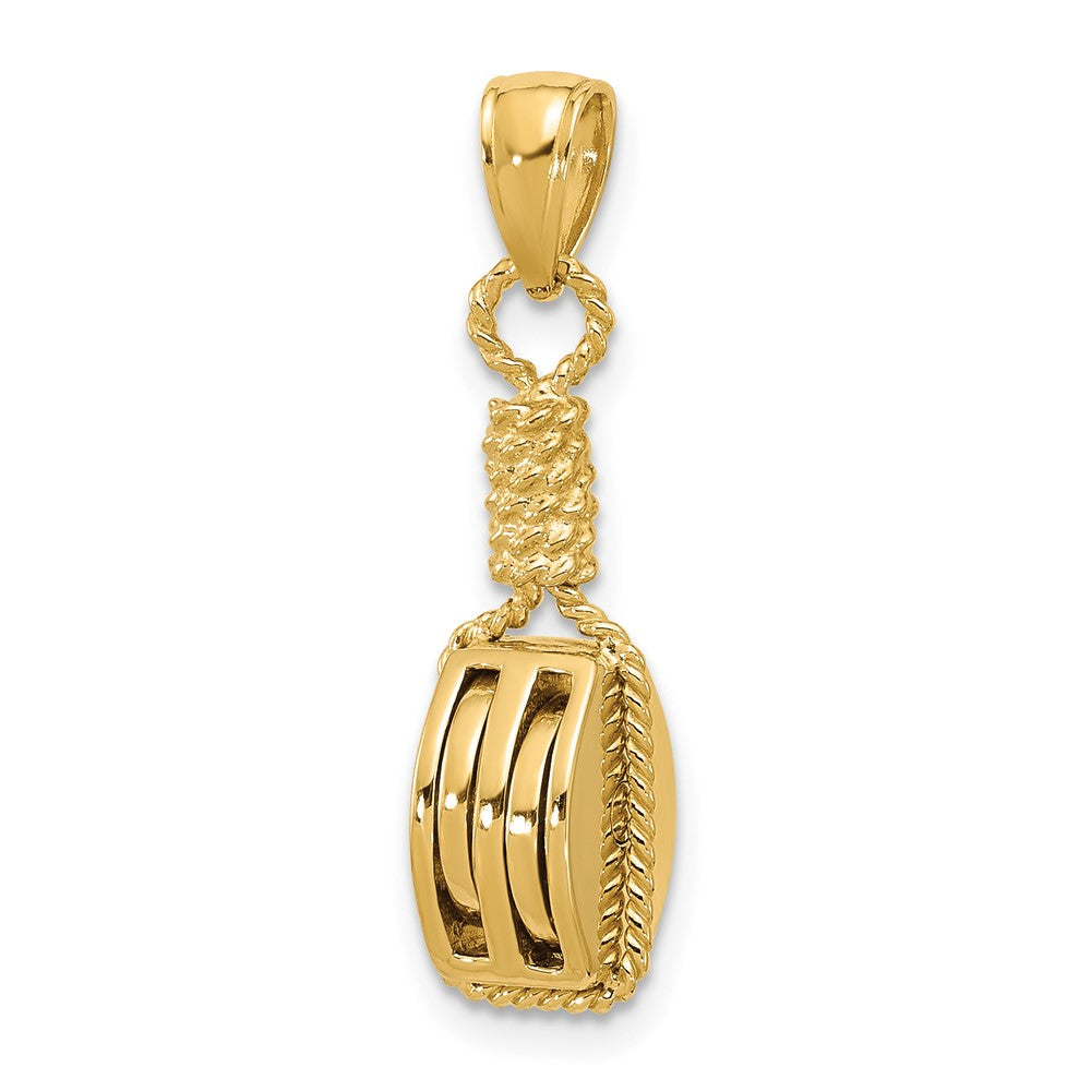 14k Yellow Gold 7.36 mm 3D Block Mariners Pulley Charm (4.21 grams)