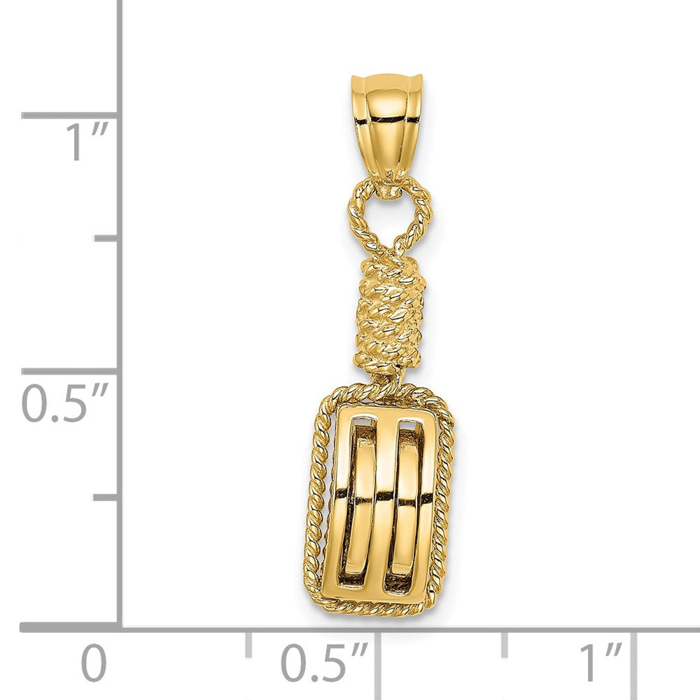 14k Yellow Gold 7.36 mm 3D Block Mariners Pulley Charm (4.21 grams)