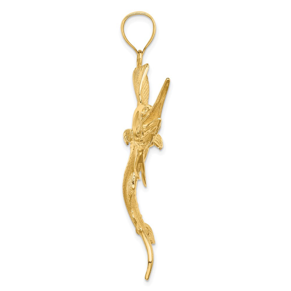 14k Yellow Gold 32 mm 3-D Polished Textured Sailfish Charm (14.27 grams)