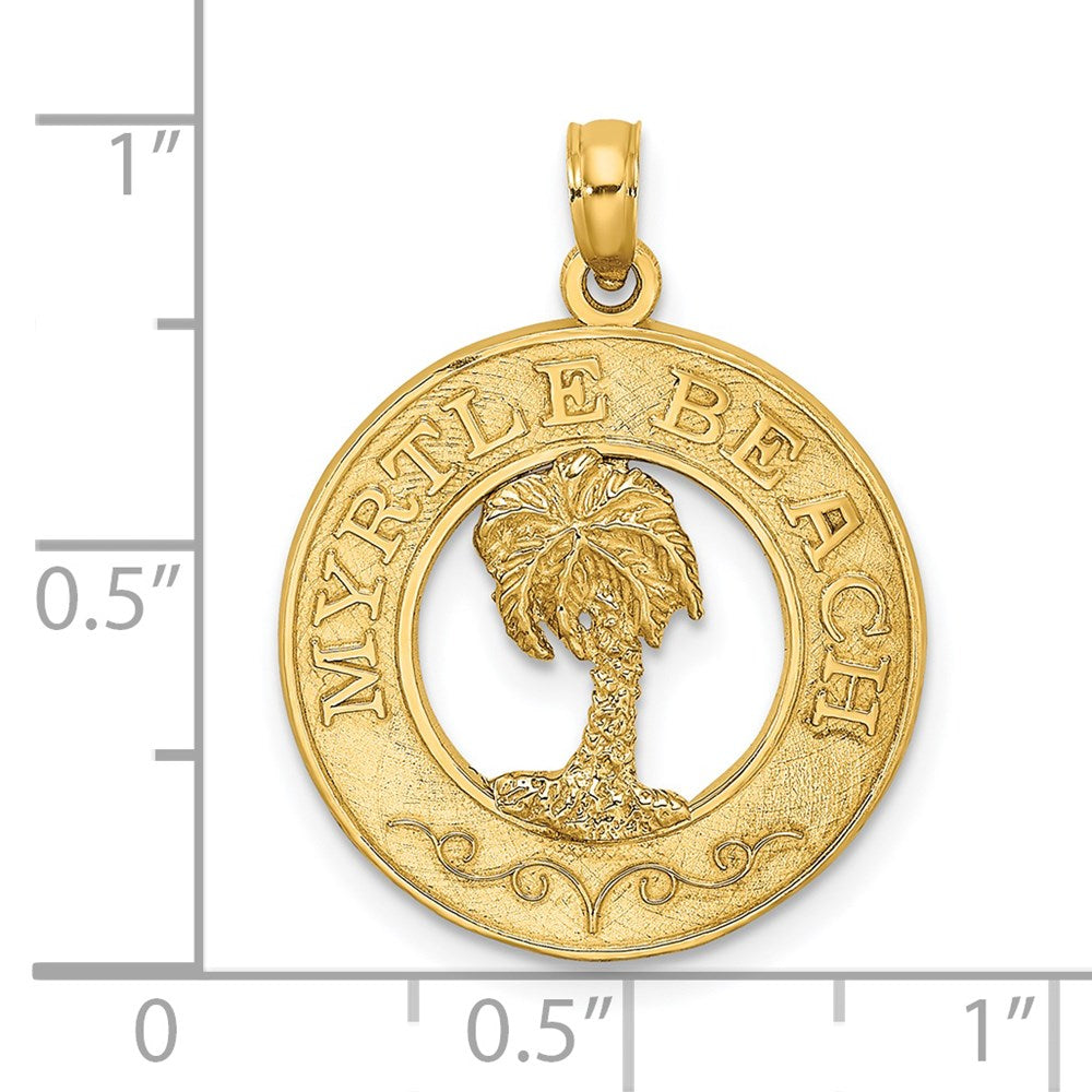 14k Yellow Gold 19.2 mm MYRTLE BEACH w/Palm Tree Circle Charm (1.76 grams)