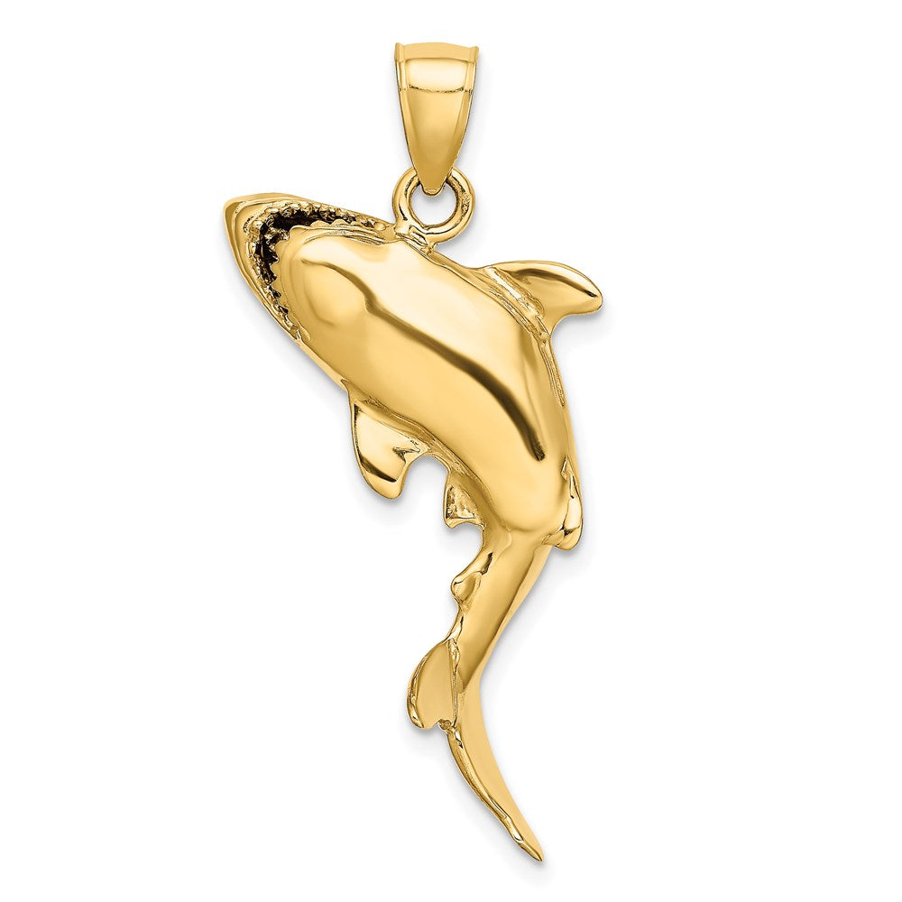 14k Yellow Gold 32.65 mm 3-D Polished Shark Charm (6.95 grams)