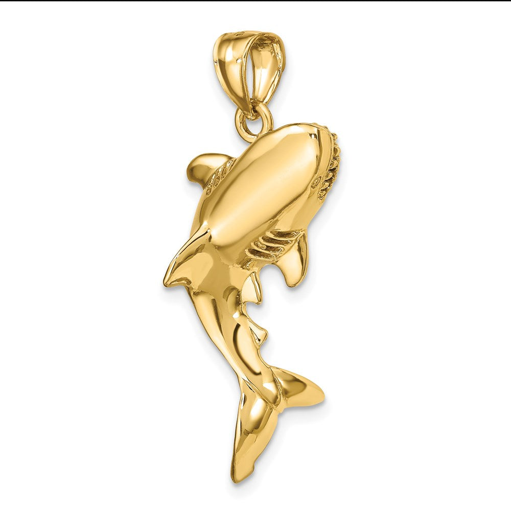 14k Yellow Gold 32.65 mm 3-D Polished Shark Charm (6.95 grams)
