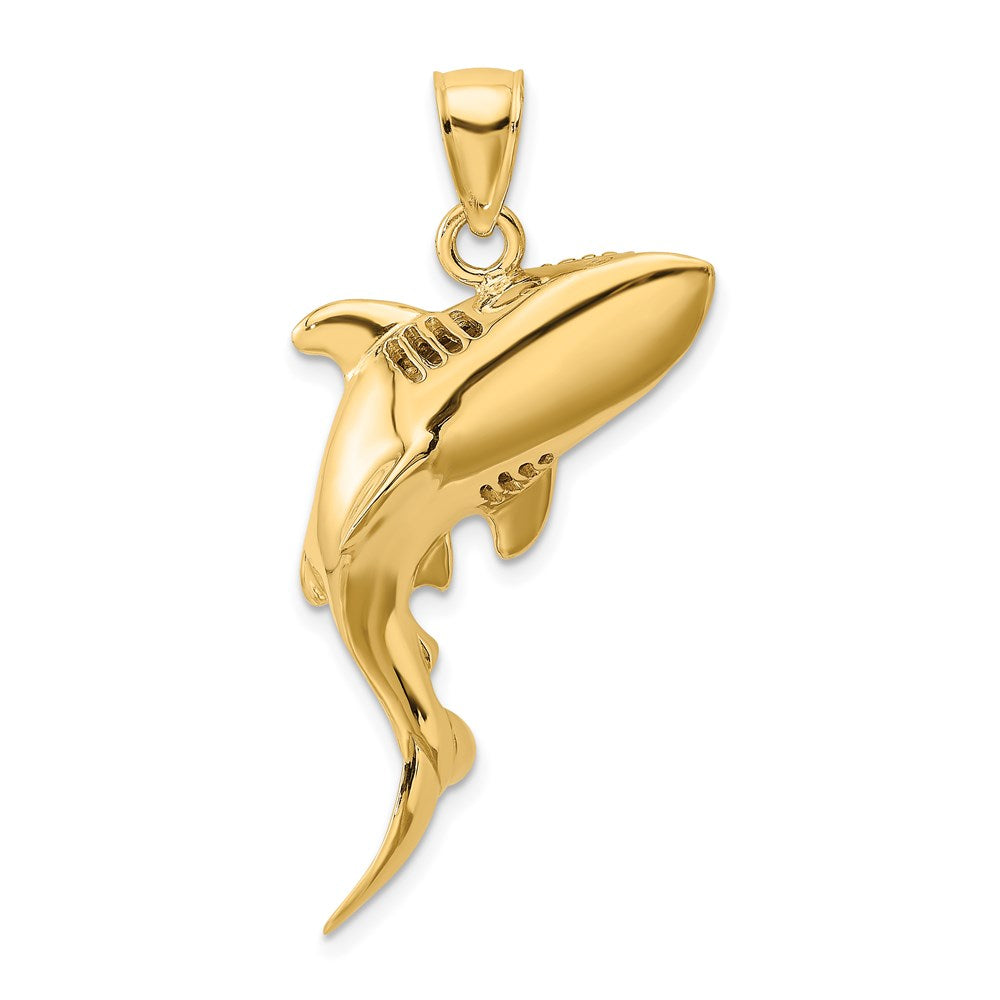 14k Yellow Gold 32.65 mm 3-D Polished Shark Charm (6.95 grams)