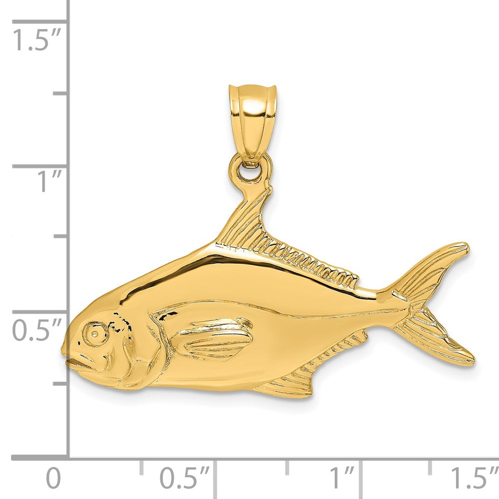 14k Yellow Gold 32.7 mm 3-D Polished Pompano Fish Charm (7.64 grams)