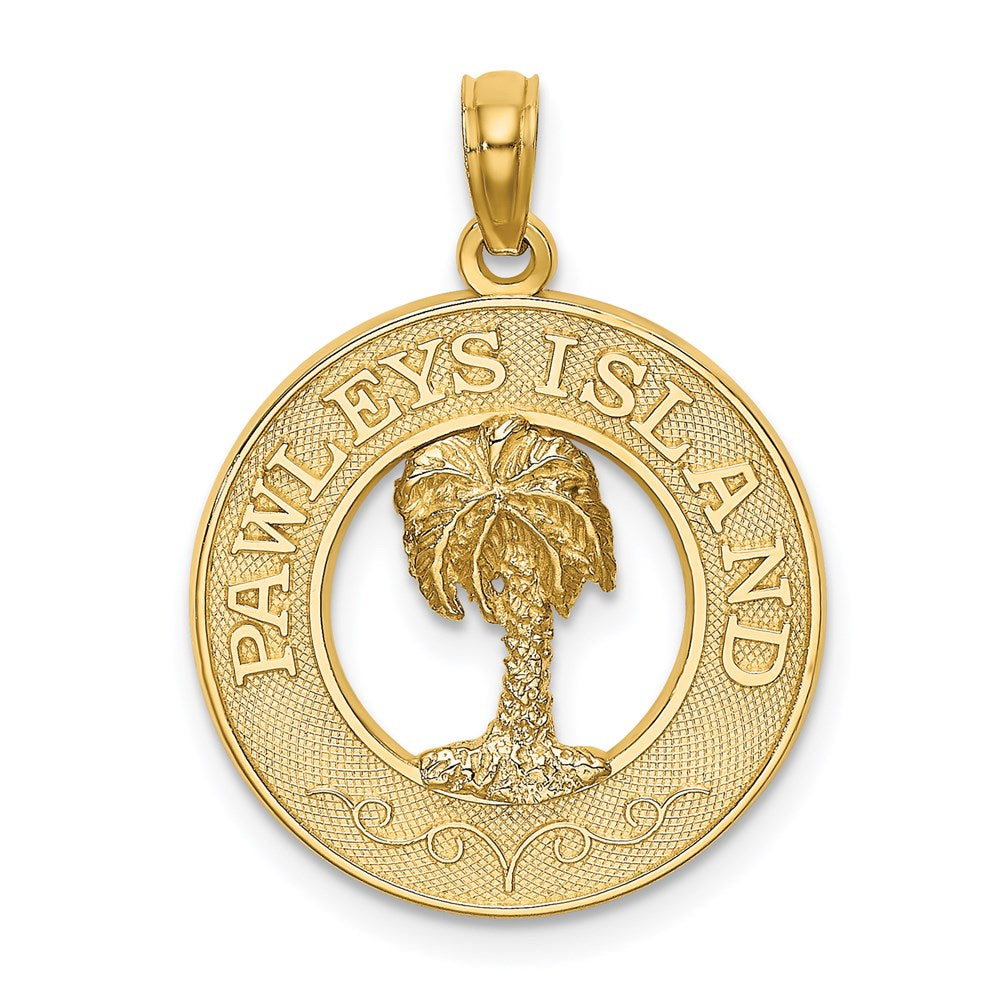 14k Yellow Gold 19.6 mm PAWLEYS ISLAND Palm Tree Charm (1.96 grams)