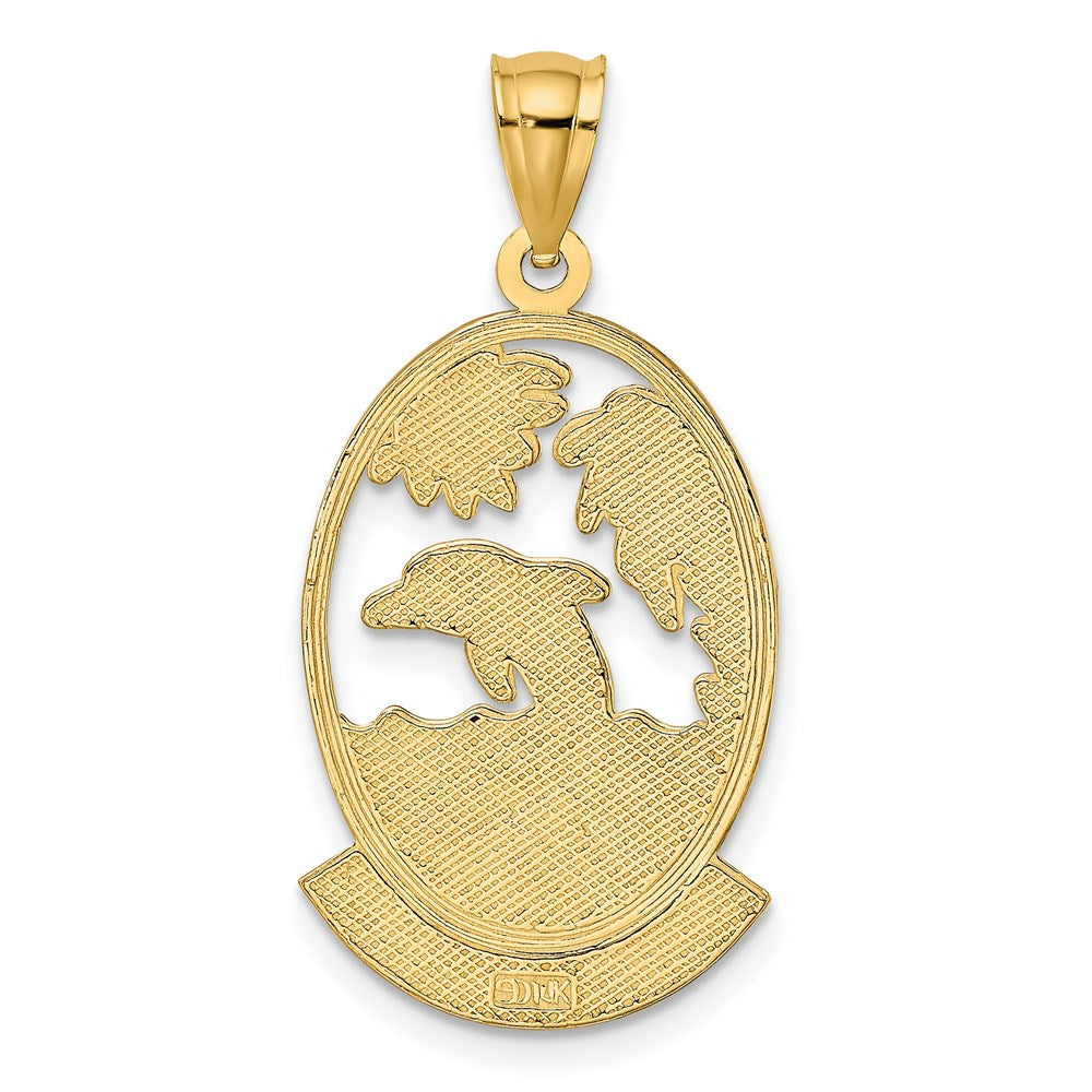 14k Yellow Gold 15.4 mm JAMAICA W/Dolphin Sunset Scene Charm (2.5 grams)