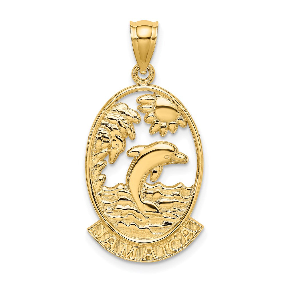 14k Yellow Gold 15.4 mm JAMAICA W/Dolphin Sunset Scene Charm (2.5 grams)