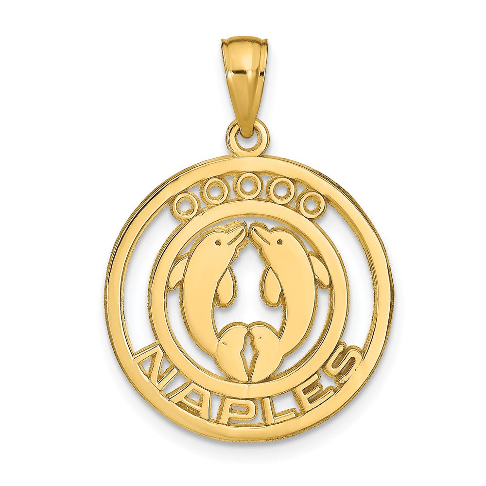 14k Yellow Gold 20 mm NAPLES Dolphins Pendant (2.11 grams)