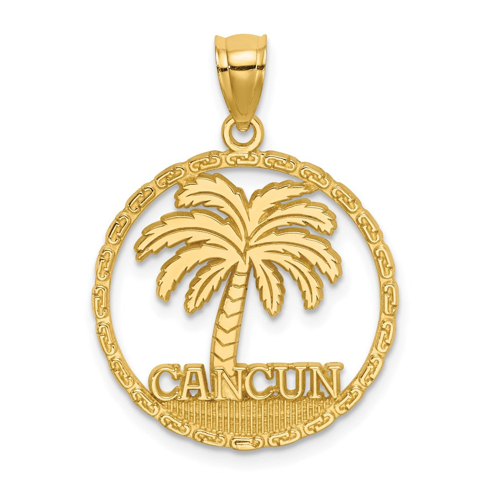 14k Yellow Gold 21.5 mm CANCUN Palm Tree Circle Charm (2.08 grams)