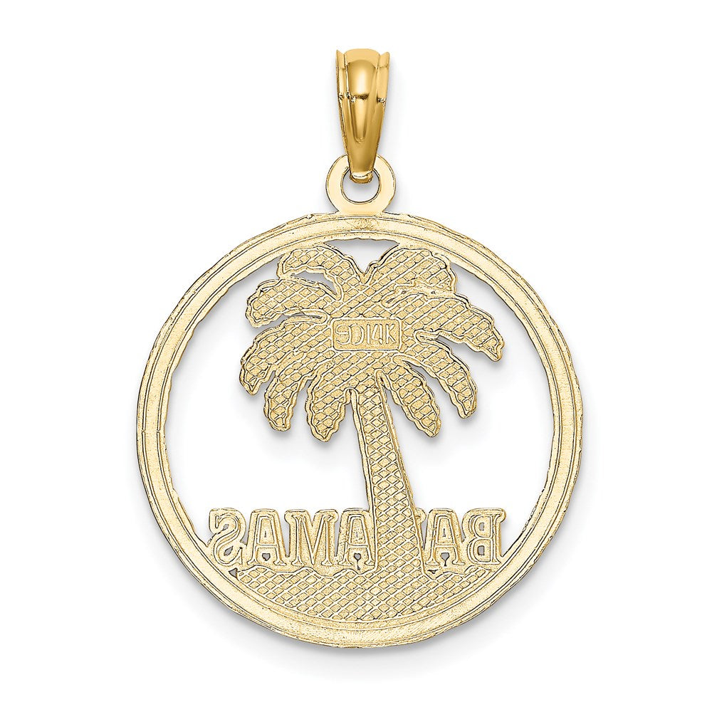 14k Yellow Gold 19.2 mm BAHAMAS Palm Tree Round Charm (1.58 grams)