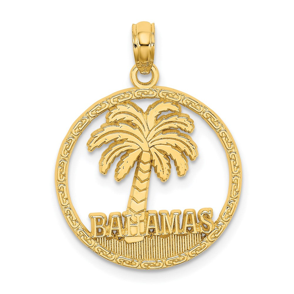 14k Yellow Gold 19.2 mm BAHAMAS Palm Tree Round Charm (1.58 grams)