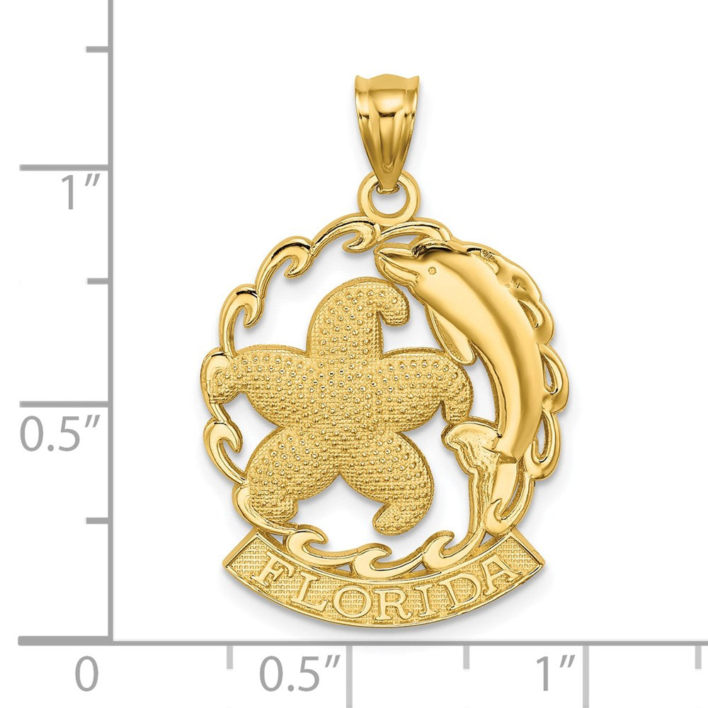 14k Yellow Gold 21.2 mm FLORIDA Starfish and Dolphin Wave Charm (3.48 grams)