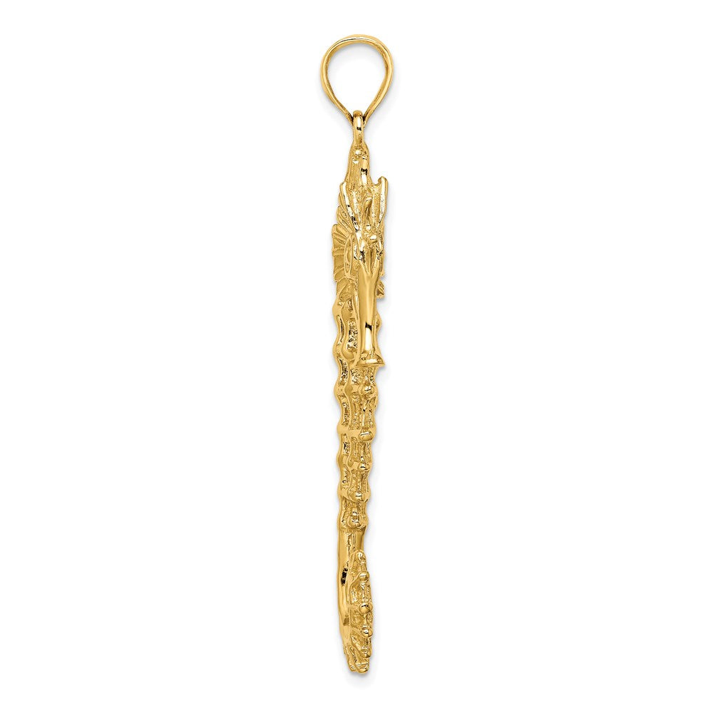14k Yellow Gold 26.9 mm Textured 3-D Seahorse Charm (11.25 grams)