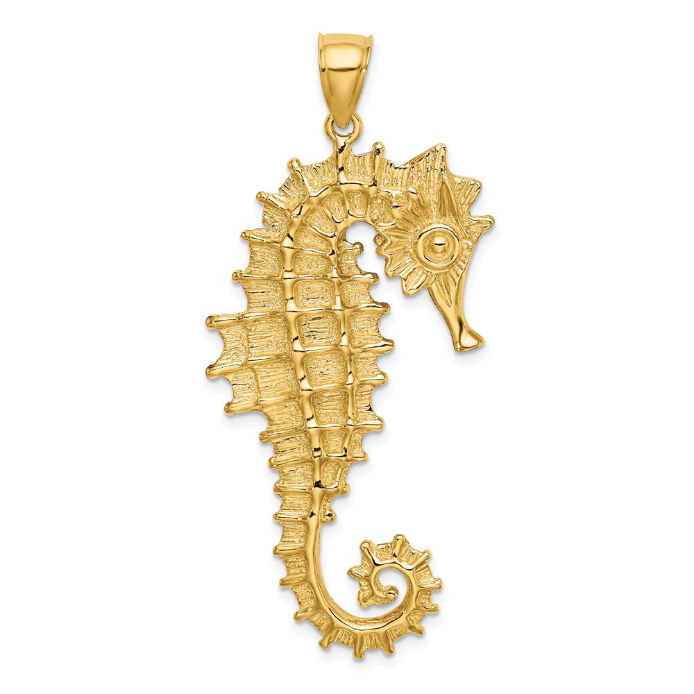 14k Yellow Gold 26.9 mm Textured 3-D Seahorse Charm (11.25 grams)