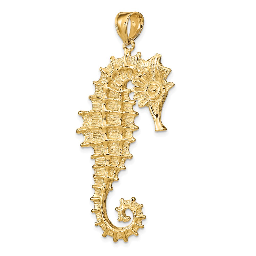 14k Yellow Gold 26.9 mm Textured 3-D Seahorse Charm (11.25 grams)