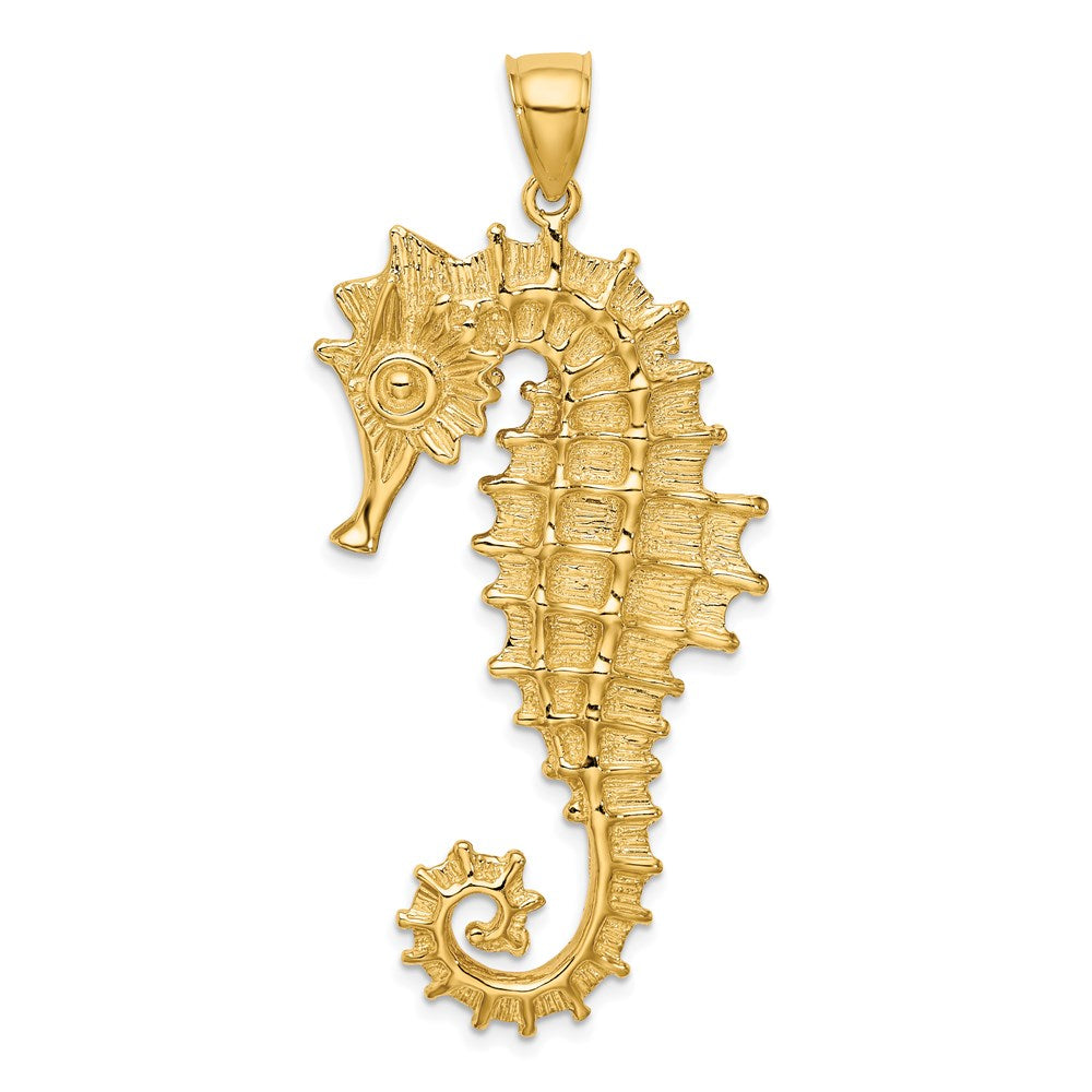 14k Yellow Gold 26.9 mm Textured 3-D Seahorse Charm (11.25 grams)