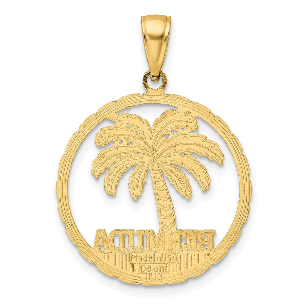 14k Yellow Gold 21.6 mm BERMUDA Palm Tree Round Charm (1.96 grams)