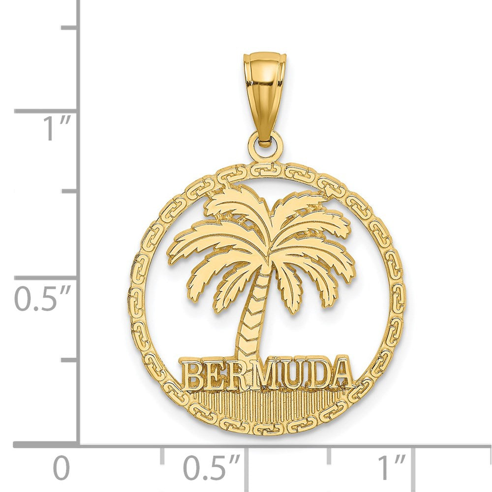 14k Yellow Gold 21.6 mm BERMUDA Palm Tree Round Charm (1.96 grams)